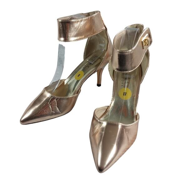 NICOLE MILLER! GOLD METALLIC VEGAN LEATHER WRAPPED ANKLE POINTY HEELS! SZ 8M - Picture 3 of 11